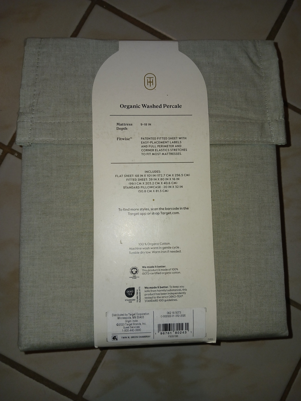✨️SEALED✨️ Threshold Organic Washed Percale Sheet Set Green Chambray - Picture 5 of 11